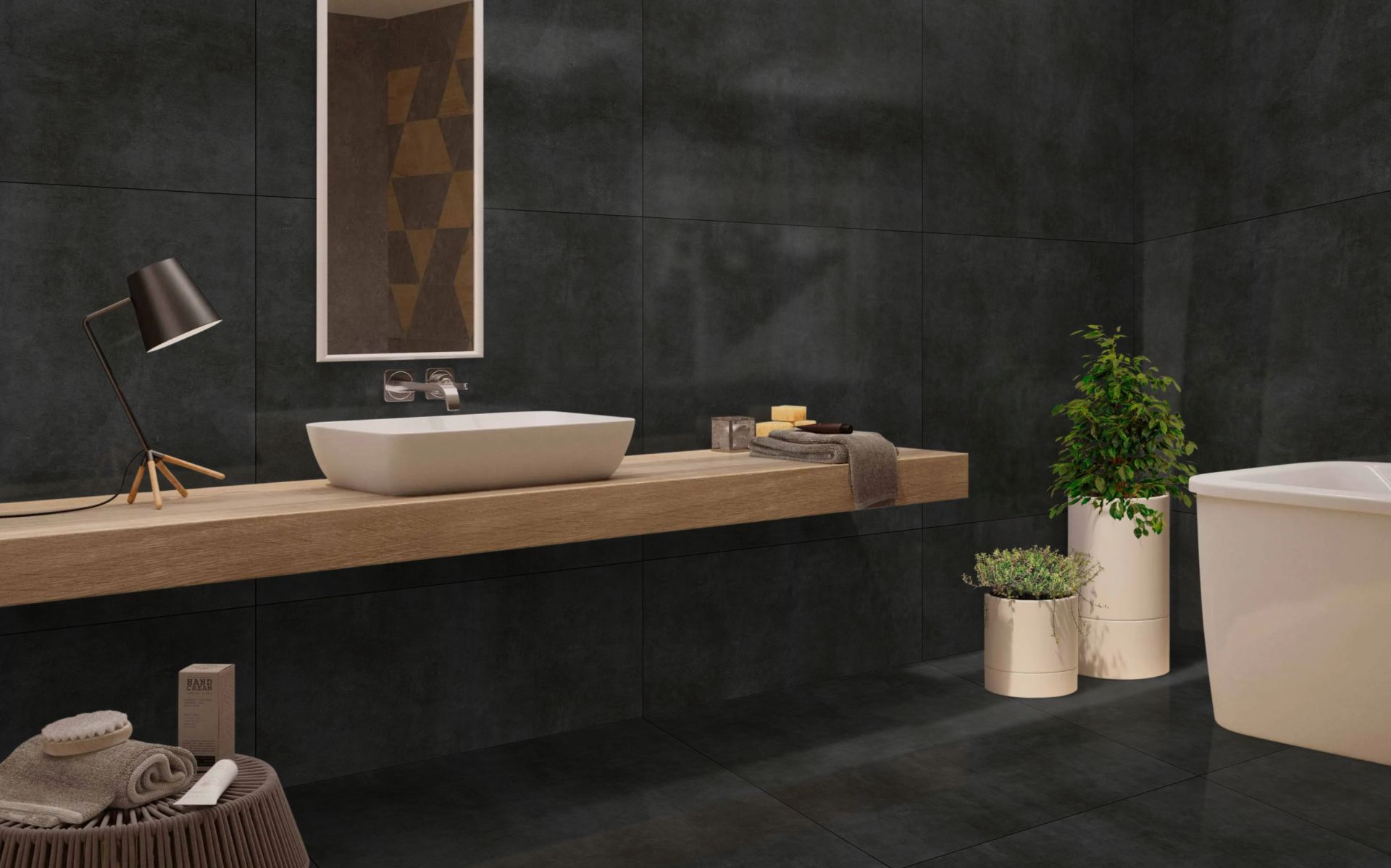 Cerâmica de Porcelanato com Aspecto de Concreto Cemento Graphite 120x120 Retificado Fosco