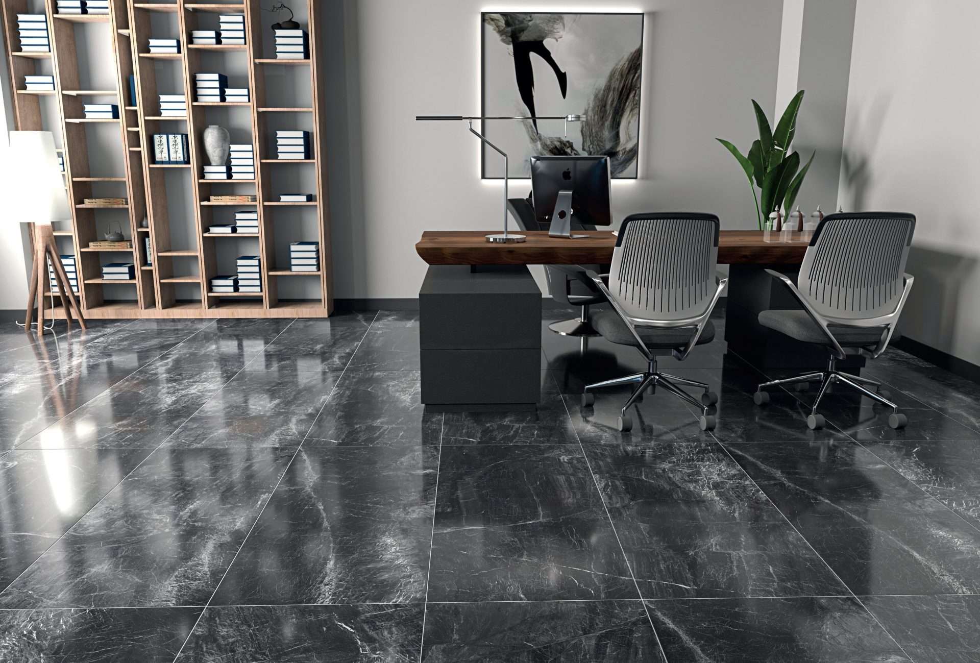 Cerámica de porcelana Cosmos Antracita 60x120 con aspecto de mármol y acabado Full Lappato
