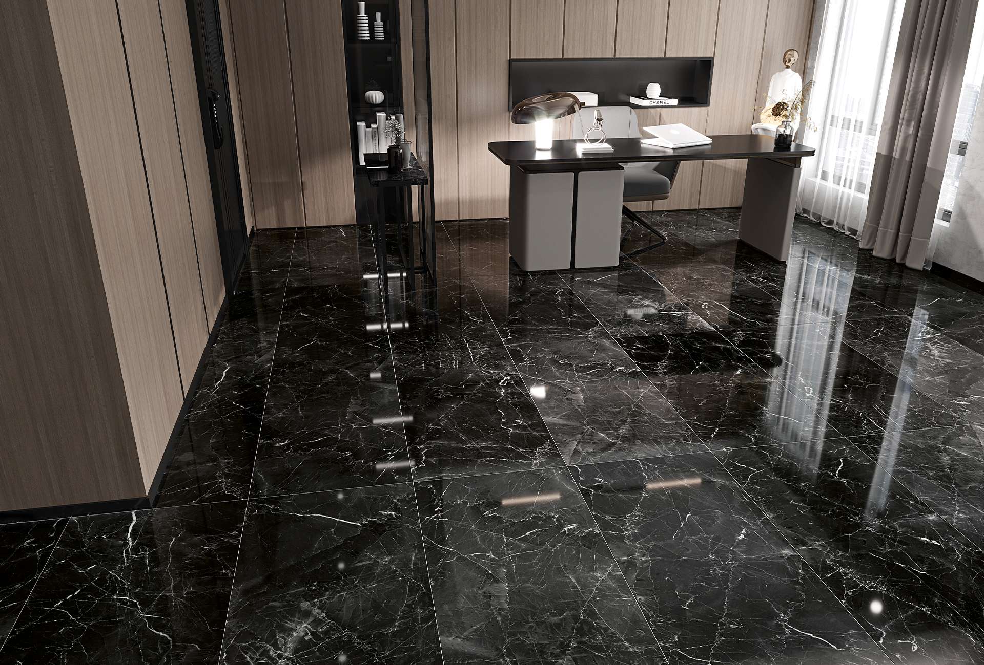 Grigio Black 60x120 Grès cérame aspect marbre Full Lappato