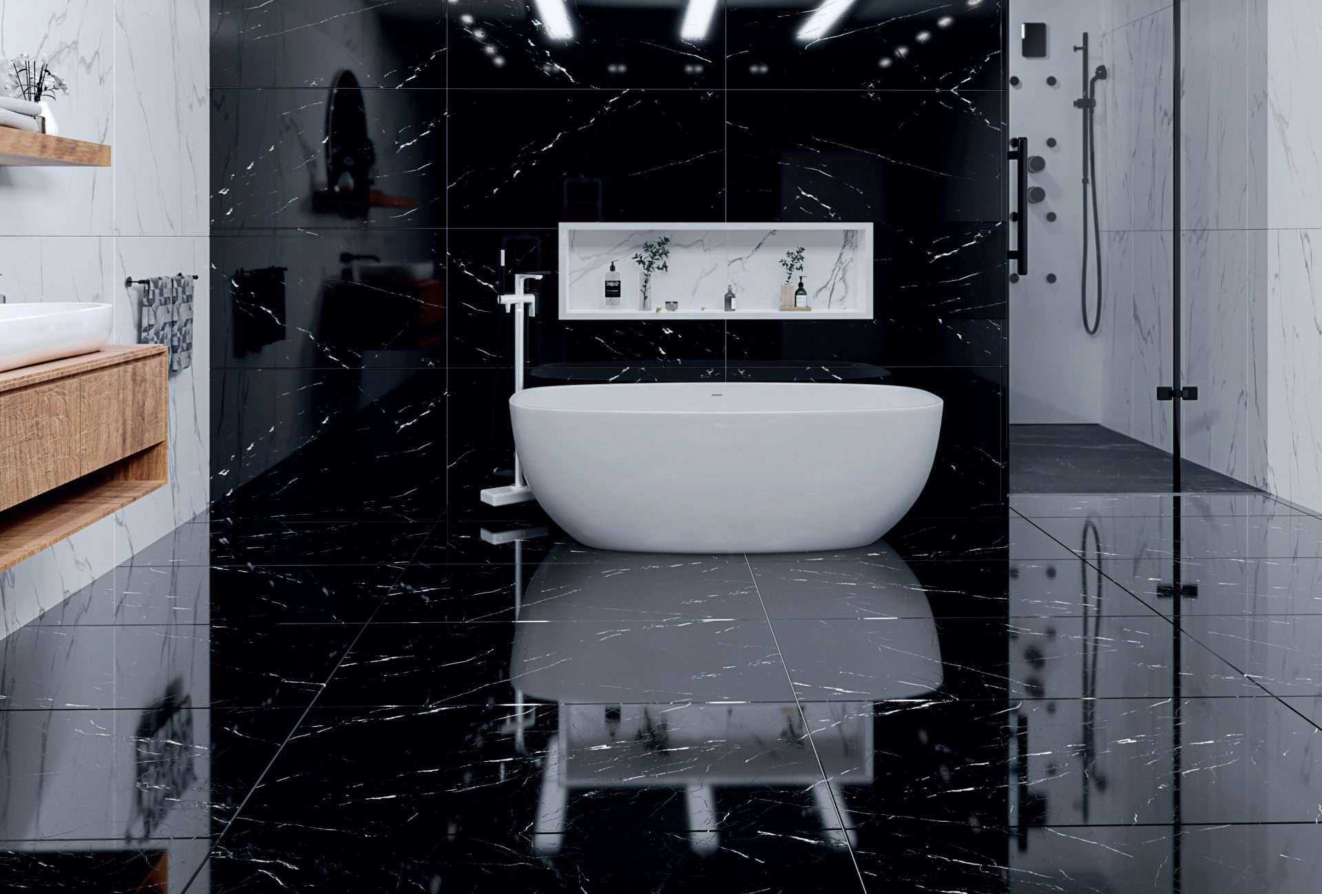 Pietra Black 60x120 Full Lappato Marble Look Porcelain Ceramic