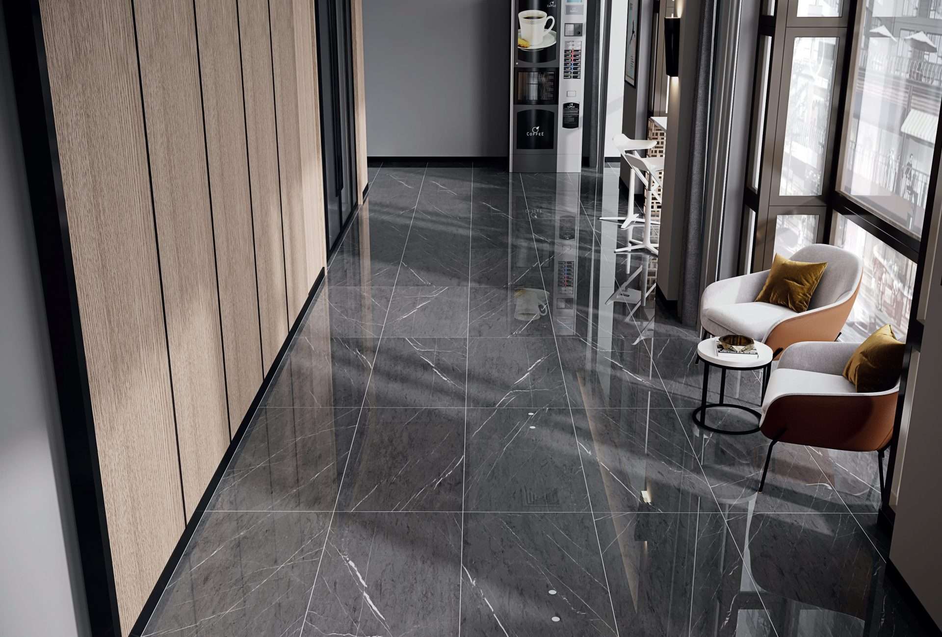 Cerâmica de Porcelanato com Efeito Mármore Pietra Neu Grey 60x120 Full Lappato