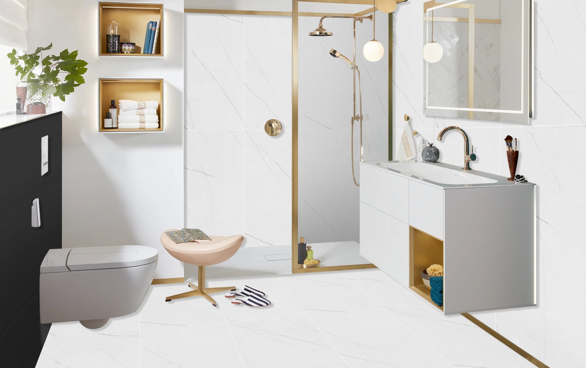 Piso de Porcelanato Retificado com Visual de Mármore Pietra Path White 60x120 Full Lappato