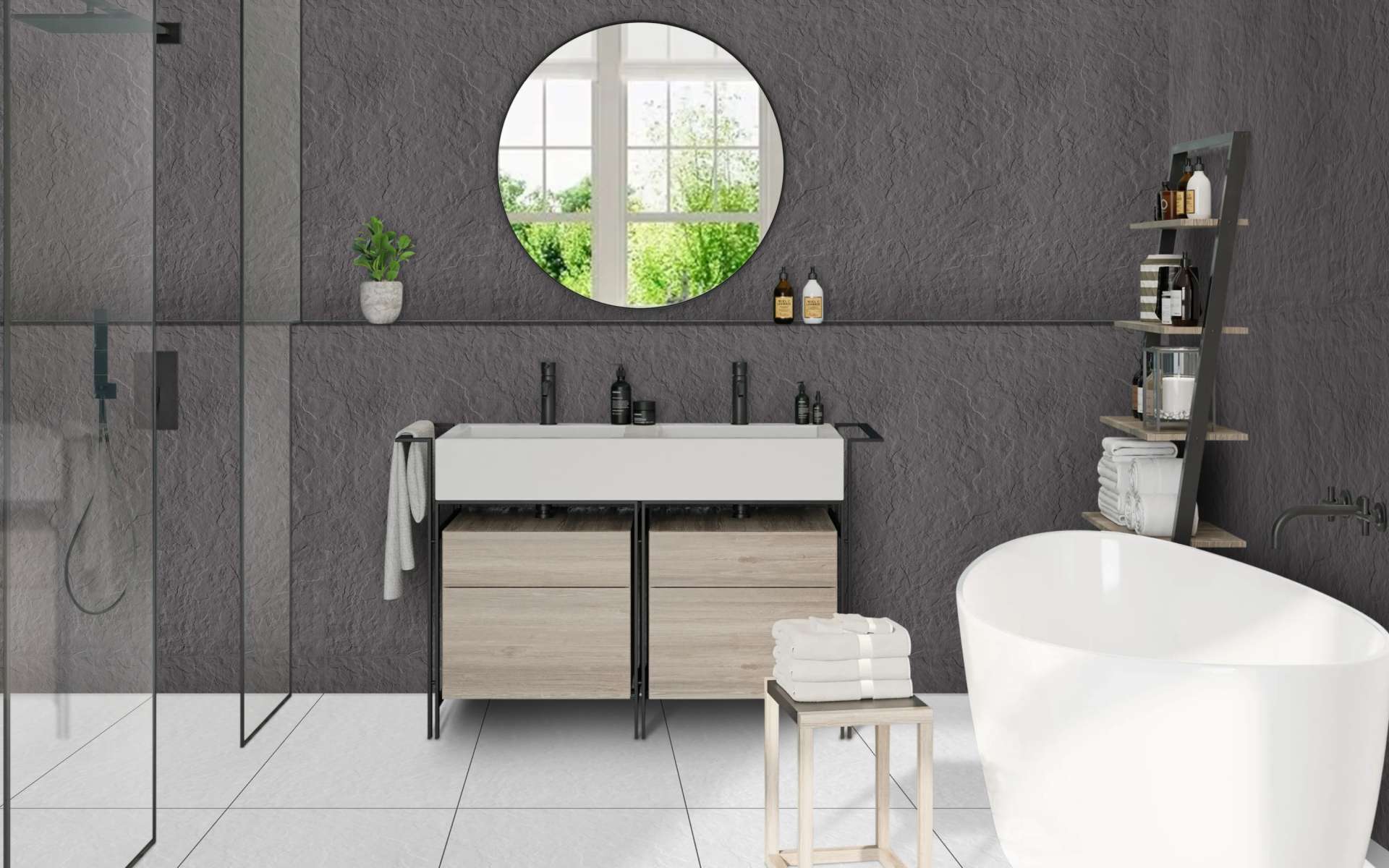 Slate Natural Nero 60x120 Matt Rektifiyeli Anti-Slip Porselen Seramik