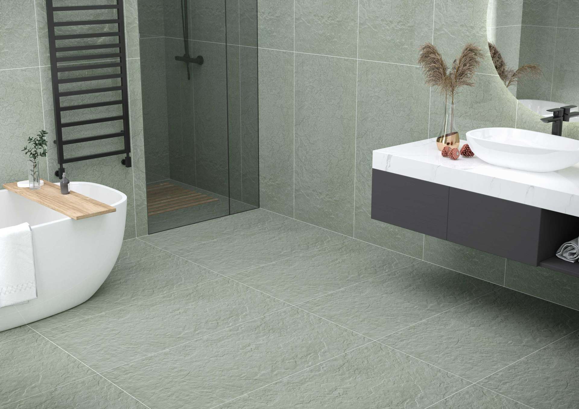 Cerâmica Slate Natural Verde Cinza Mate 60x120 Retificada