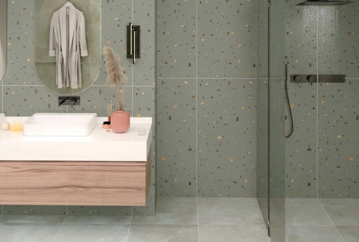 Verde Terrazzo Gri Endüstriyel Porselen Seramik 60x120