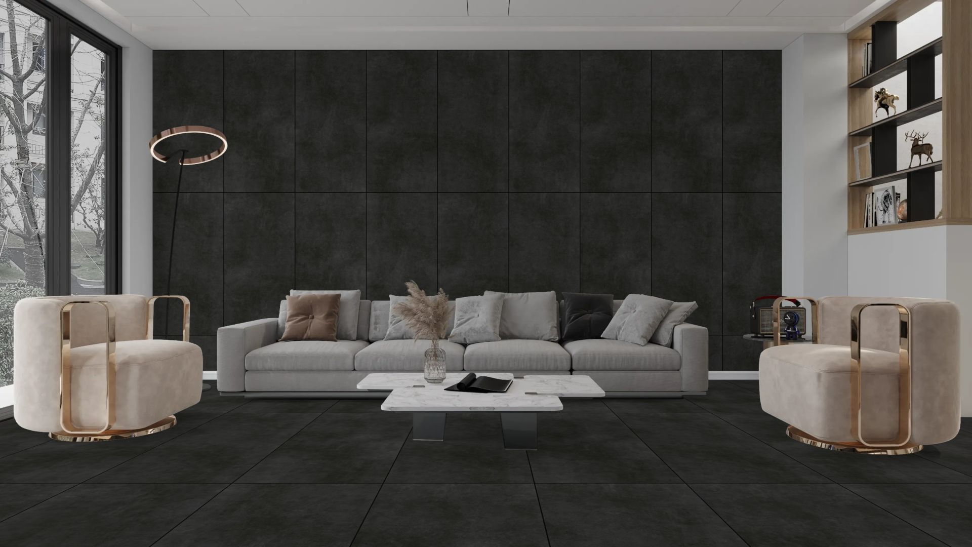 Cemento Graphite 60x120 cm Matt Rektifiyeli Beton Görünümlü Porselen Karo