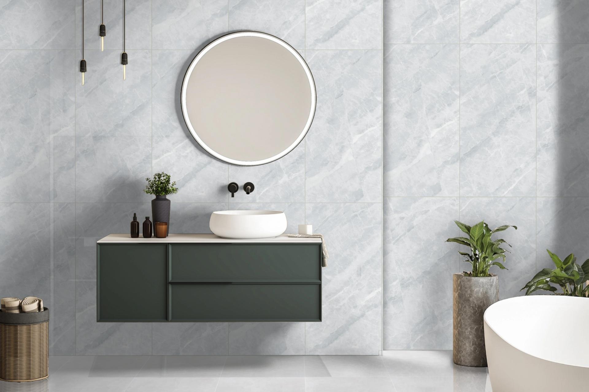 Baldosa de porcelanato efecto mármol Limpio White 60x120 Full Lappato