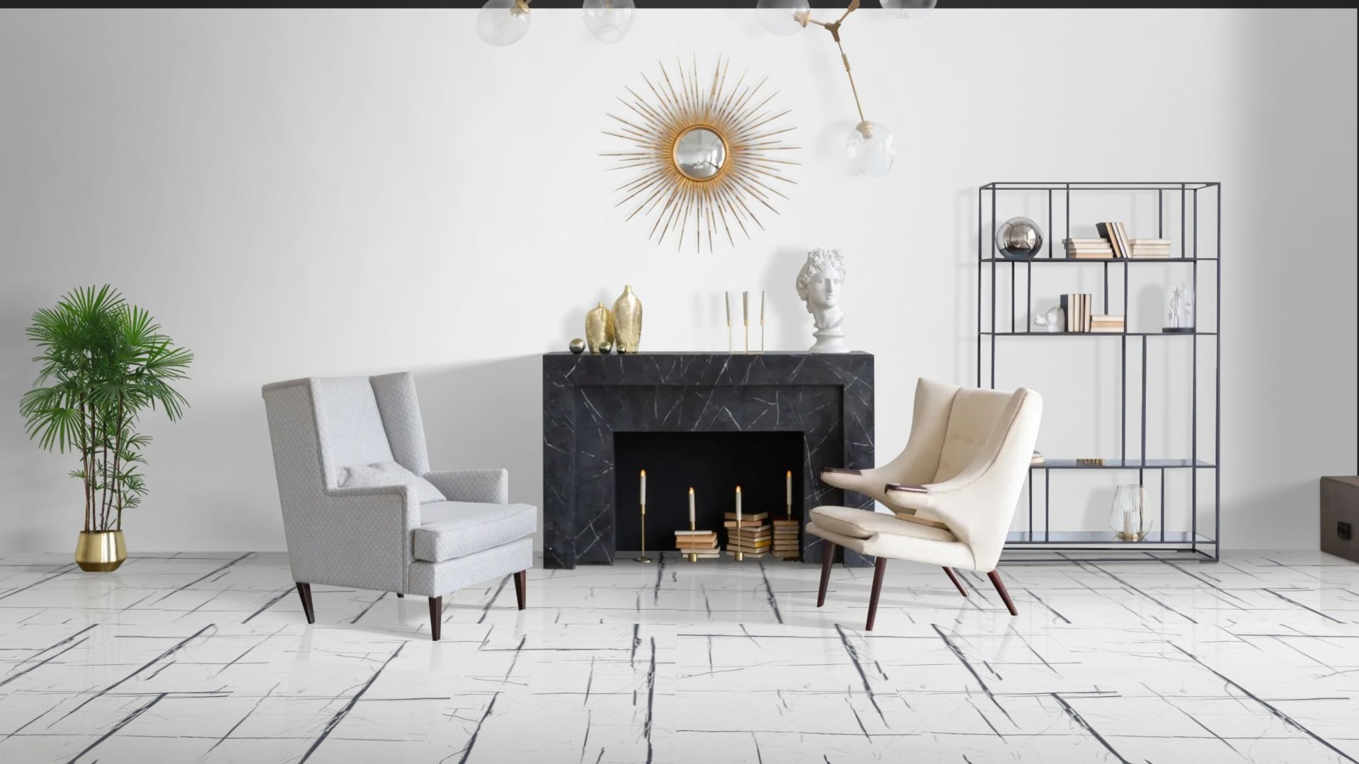 Sahara Noir White 60x120 Rektifiyeli Parlak Porselen Seramik