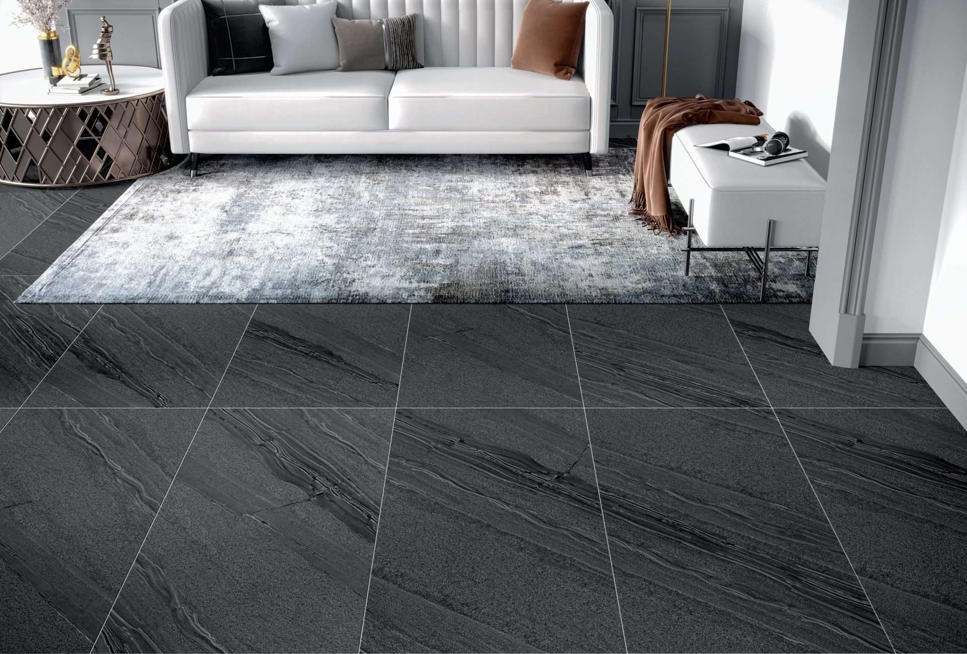 Seismic Anthrazit 60x120 rektifiziertes anthrazitfarbenes Feinsteinzeug